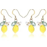 BOHUIZ 2 Pairs Cute Lemon Dangle Earrings for Women, Resin Yellow Lemon Hoop Earrings Minimal Fashion Fruits Dangling Earring for Women Sweet Earring