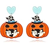 Halloween Earrings for Women Acrylic Pumpkin Dangle Earrings Halloween Ghost Spider Earrings Cut Glitter Powder Cartoon Funny Earring Halloween Party Jewelry