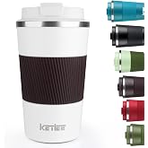 KETIEE Travel Coffee Mug 12oz: Reusable Coffee Cup with Leakproof Lid | Travel Tumbler, Vacuum Insulated Stainless Steel Coffee Mug to Go for Hot/Iced Coffee Tea Water (White)