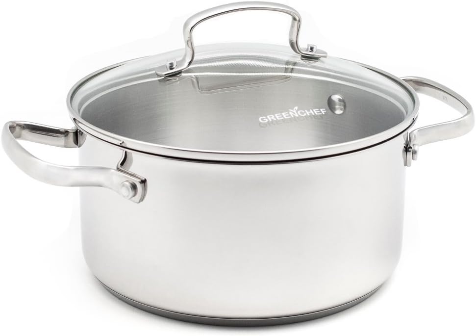 GreenChef Profile Plus Healthy Ceramic Non-Stick Stainless Steel 18cm/2.1 Litre Casserole Dish with Tempered Glass Lid