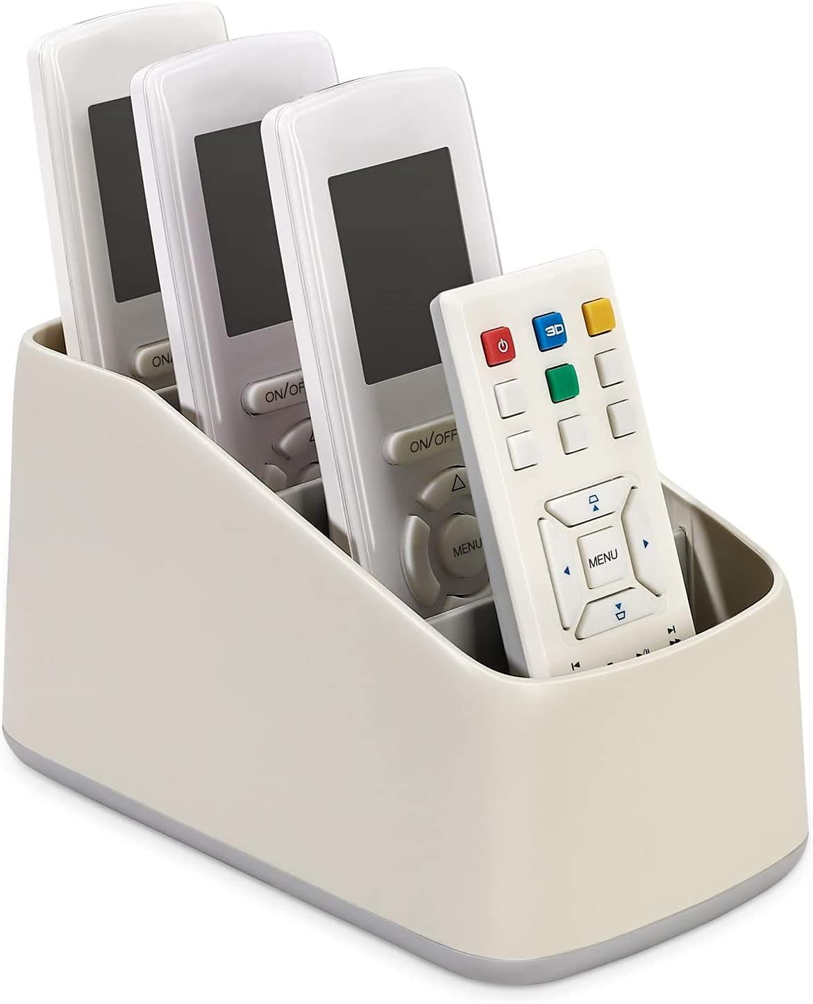 MoKo Remote Controller Box, Plastic TV Remote Control Holder Home Office Organizer Caddy Tray Desktop Storage Container 4 Compartments for Remote Controllers, Office Supplies, Media Accessory, Gray