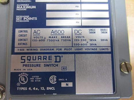 Square D 9012 Gaw 26 Pressure Switch Series B 9012gaw26