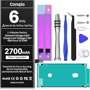 [2700mAh] Battery for iPhone 6 (2021 New Version), New Upgrade High Capacity 0 Cycle Replacement Battery for iPhone 6 Model A1586,A1589,A1549 with Full Set Repair Tool Kit, Adhesive & Instructions