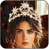 GORTIN Star Moon Crown Gold Goddess Headpiece Rhinestones Wedding Tiara Bridal Headband Hair Accessories for Women