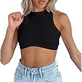Abardsion Women's Crew Neck Racerback Knit Ribbed Basic Sleeveless Crop Tank Tops