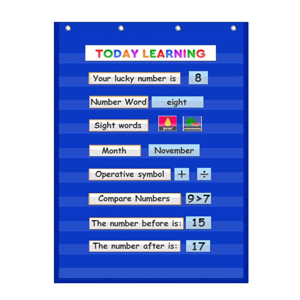 Photo 1 of Standard Pocket Chart Clear 10 Pockets Chart for Classroom & Home Heavy Duty Hanging Pocket Chart for Word Wall/Letter Cards/Sentence Strips 28Wx43L,Blue