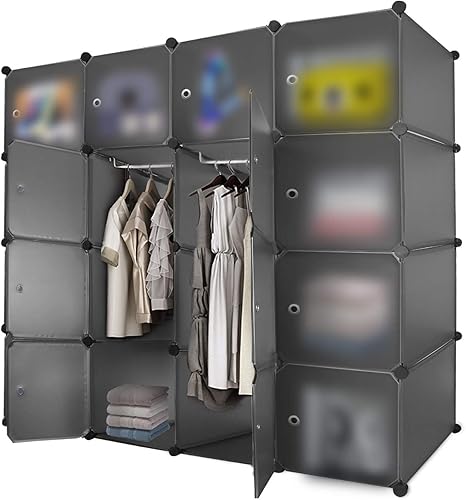 Amazon Akizora ワードローブ 148x148x47cm クローゼット 収納ボックス 衣類収納ラック 防塵 組立式 取り外し可能 簡単組立 Diy収納 寝室 リビング 大容量 棚 耐久 安定 ポリプロピレン 16box ダークグレー ワードローブ オンライン通販