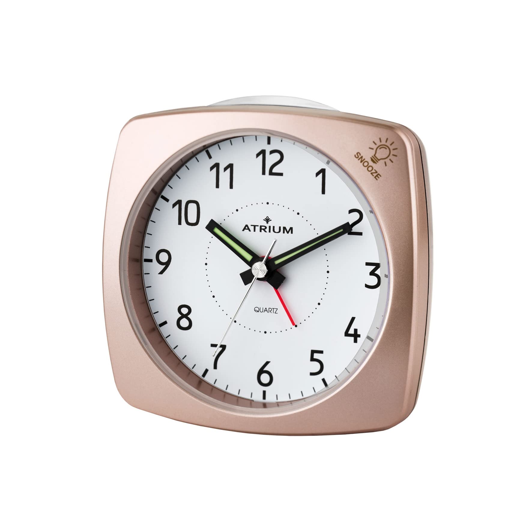 Atrium Analogue Alarm Clock with Light and Snooze, No Ticking Sound, Rose Metallic, A251-17