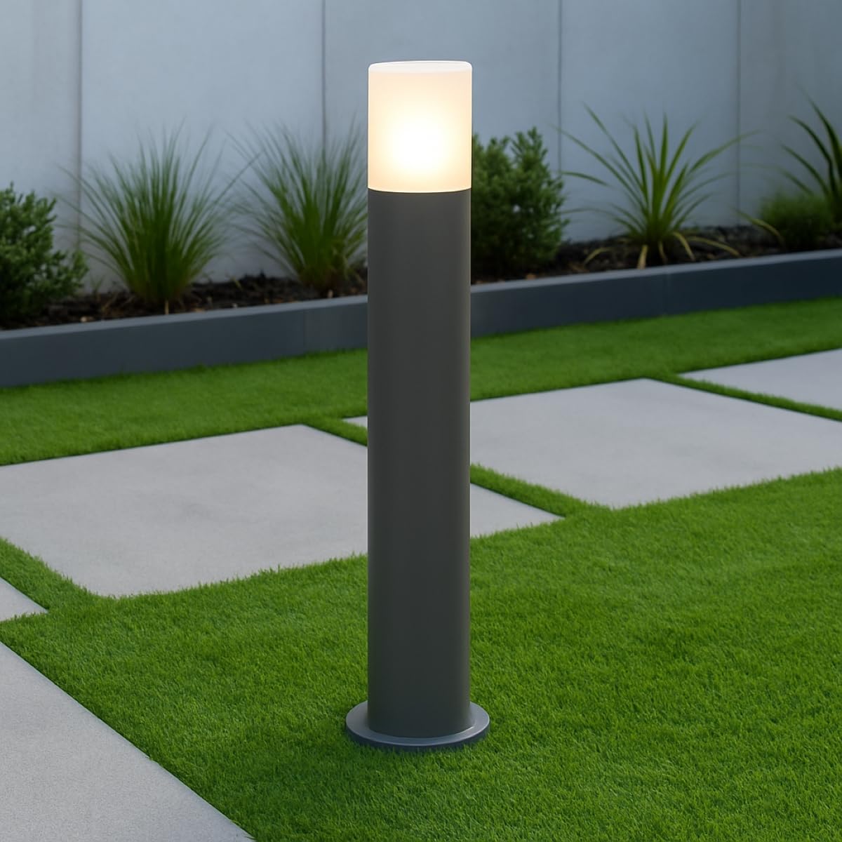 CGC Lighting Dark Grey Outdoor Bollard Post Light Garden Modern Cylinder Anthracite Contemporary Patio Terrace Garden Path Drive Door Gate Driveway (Large)