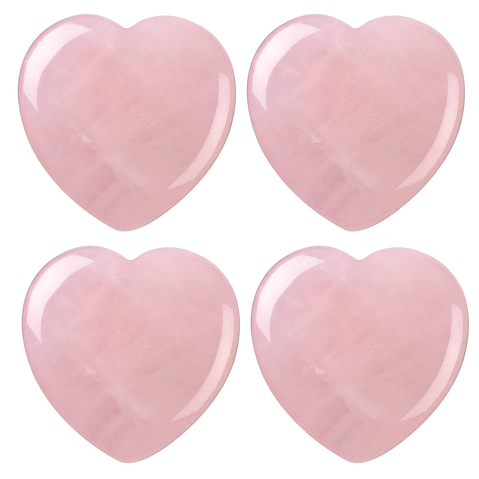 Heart-Shaped Pink Crystal Rose Quartz Crystal Heart Love Healing Heart Worry Stone Reiki Balancing Semi-Precious Facial Jade Stone Massage Tool Home Decoration Gemstone Decor Gift (4pcs*3cm)