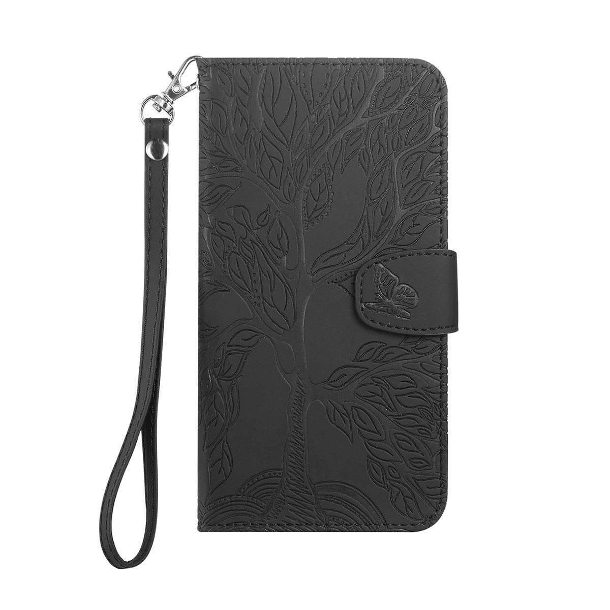 Norn for iPhone XR Phone Case,Tree of Life Embossed Folio Flip PU leather wallet case,with stand function,Magnetic Closure,shokproof Protective Cover Case with Card Slots,Black