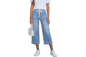 Capris Jeans for Women 2026 Trendy Wide Leg Capri Pants High Waisted Summer Stretch Denim Jeans Cropped Pant