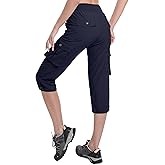 Women's Cargo Capris Hiking Pants Lightweight Quick Dry Summer Travel Athletic Outdoor Elastic Waist Loose Casual