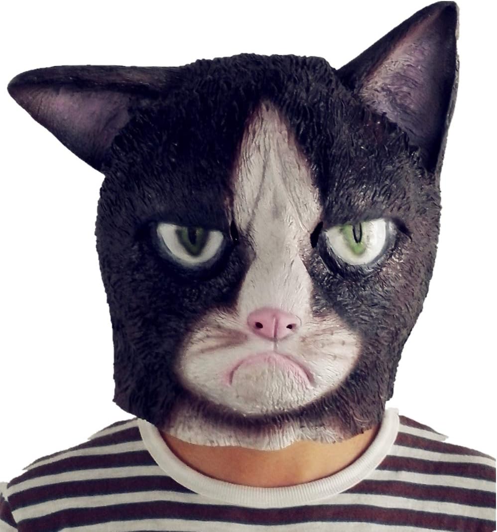 Lepy Grumpy Cat Mask, Novelty Halloween Costume Latex Animal mask Adult Size (Black)