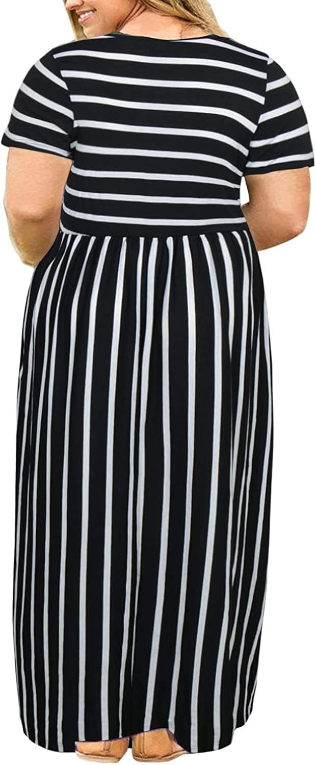 Kancystore Women's Short Sleeve Plus Size Long Maxi Dress with Pockets Loose Casual Summer Dress at  Women’s Clothing store