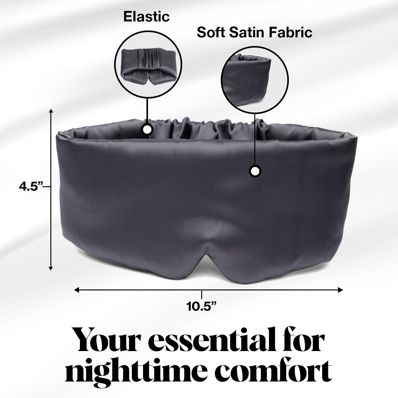 Kitsch Satin Sleep Mask - Eye Mask for Sleep, Softer Than Silk Satin Sleeping Mask Blindfold and Sleep Masks for Women and Men, Eye Care Travel Essentials - Charcoal Black