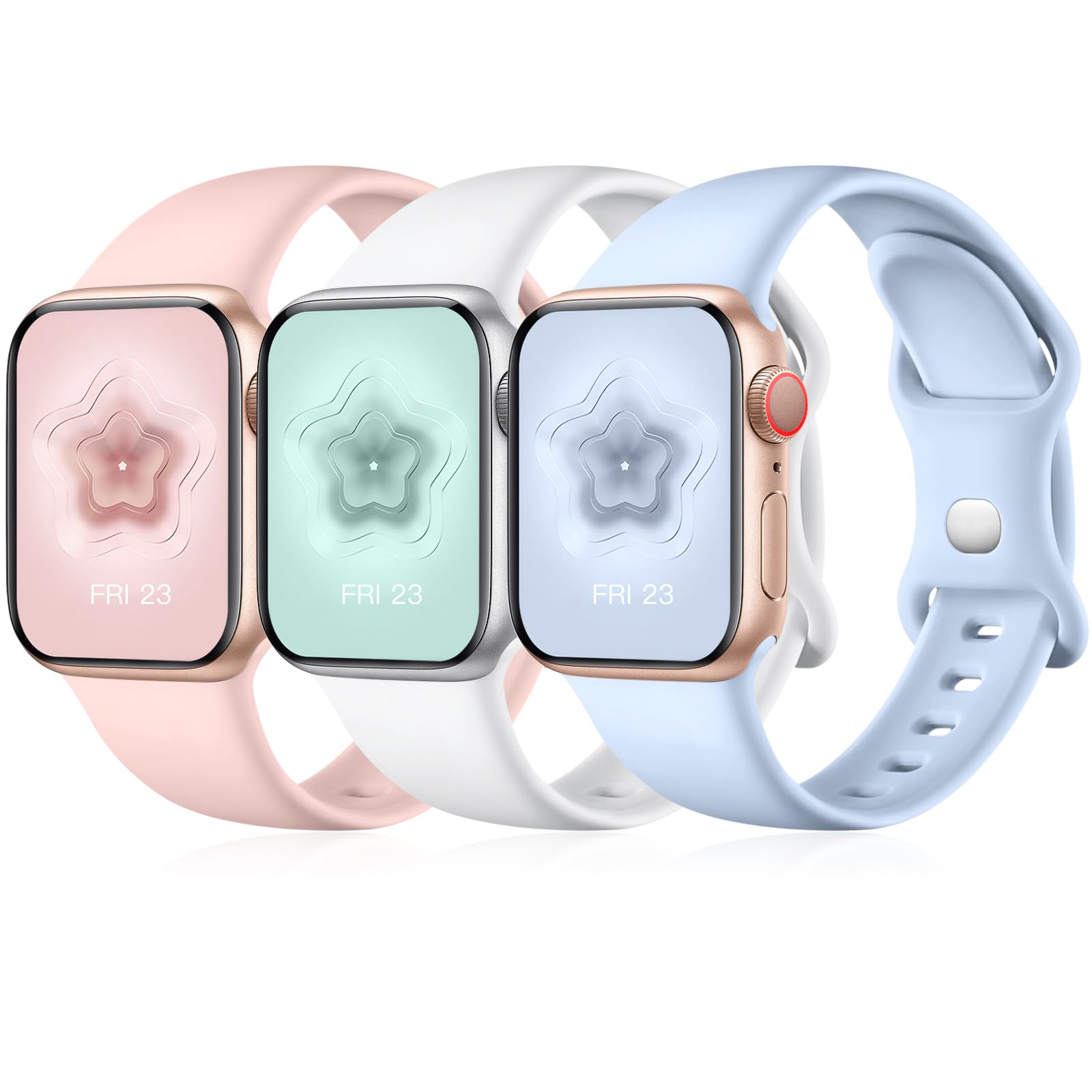 Maledan 3 Pack Straps Compatible with Apple Watch Strap 41mm 40mm 42mm 38mm 44mm 45mm 46mm 49mm, Soft Silicone Replacement Band for iWatch Series 11 10 9 8 7 6 5 4 3 2 1 SE/SE3, Lilac/White/Pink