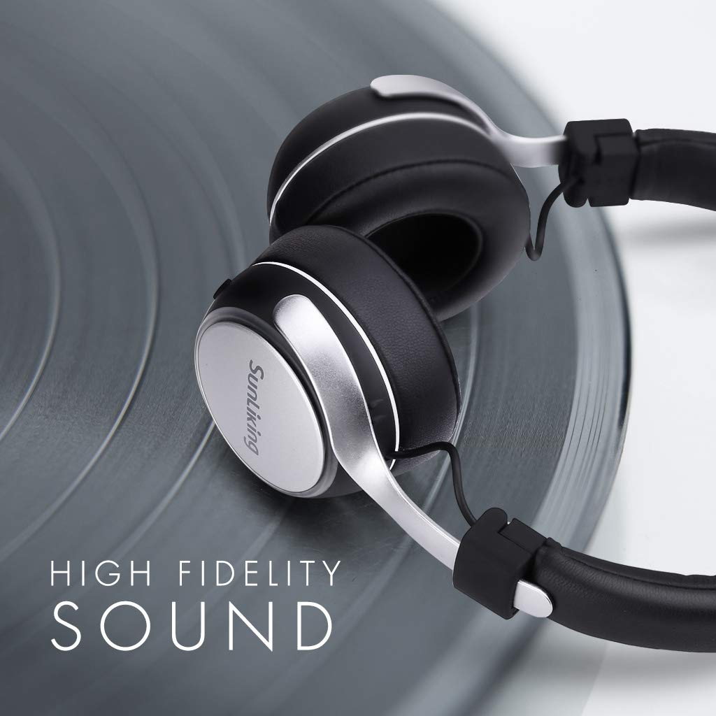 Sunliking Wireless Active Noise Canceling Bluetooth Headphones with Mid HI-FI Deep Bass, CD-Like Audio, On Ear Fashion Headphones Up to 18 Hours Playtime Foldable Headset for Airplanes Travel Work TV Tablet PC and More
