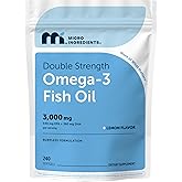 Micro Ingredients Omega 3 Fish Oil Supplements 3,000mg Per Serving, 240 Softgels | Lemon Flavored &ndash; Burpless | EPA 540mg + DHA 360mg | Deep Sea Fish