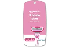 Amazon Basics Women's 5 Blade FITS Razor for Women, FITS Amazon Basics FITS Handle and Venus Handles, Includes 1 FITS Handle, 2 Cartridges & 1 Shower Hanger