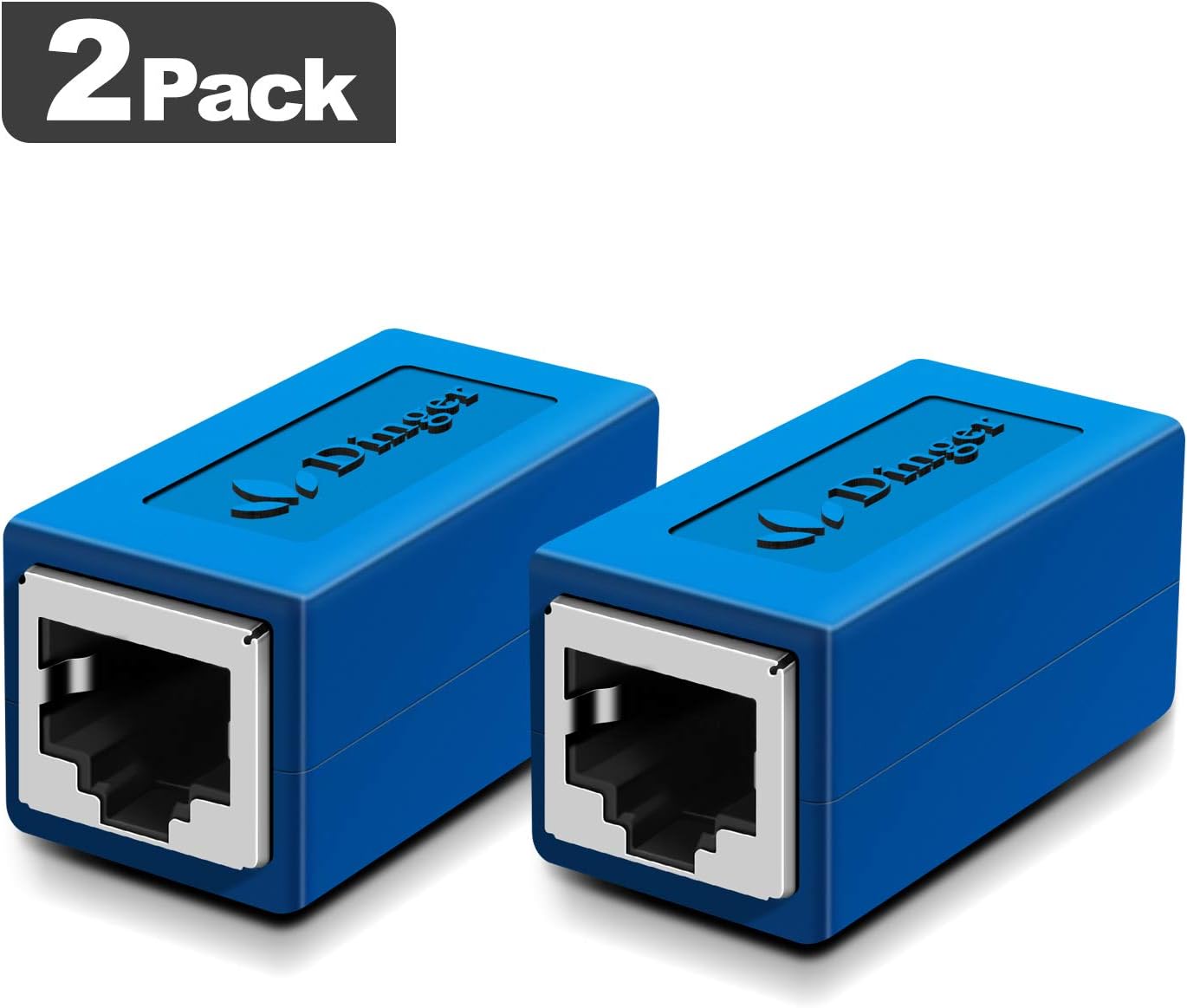 Dingsun RJ45 Connectors RJ45 Ends Transparent and Penetrable Connectors UTP 8P8C Network Plug Gold-Plated Contacts (RJ45 Coupler Blue 2Pack)