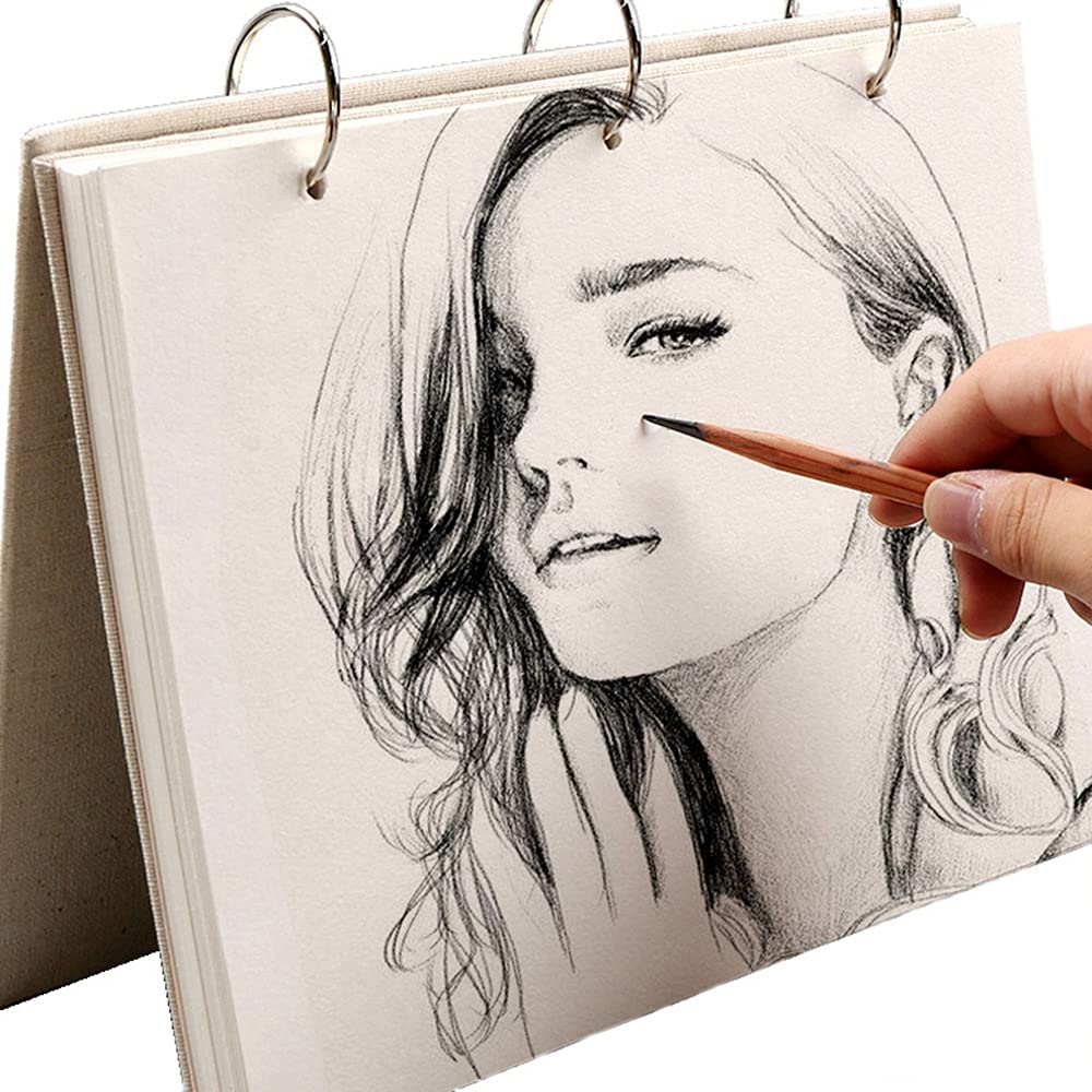 Retro Spiral Sketchbook Linen Hardcover 120 Pages 160GSM Thick Refillable Loose Leaf Notebook for Art Drawing Stationery School Supplies