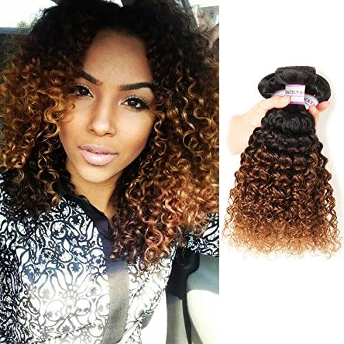 Racily Hair 8A Brazilian Kinky Curly Ombre Hair Extensions 3 Pcs 2 Tone 1B 30# Ombre Brazilian Curly Virgin Hair (14"14"14")