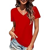 Elesomo Long Sleeve Shirts for Women Cotton Tshirts V Neck Spring Tops Basic Tee