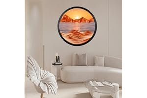 MUNSCVUS 24" Moving Sand Art Décor, Wall Mounted Sand Art Liquid Motion 3D Dynamic Sculpture,360°Rotate Wall Art Deep Sea Sandscape,Glass Crafts Solid Wood Frame,Relaxing Quicksand Décor (Orange)