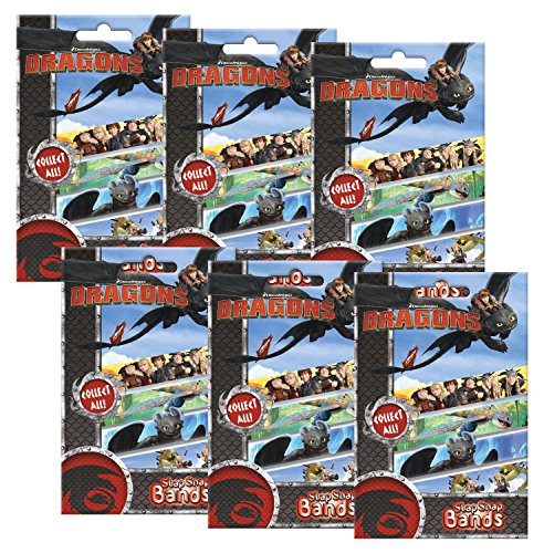 CRAZE 55107 Mini Slap Snap Bands, DreamWorks Dragons, Foilbags - Assorted Colours
