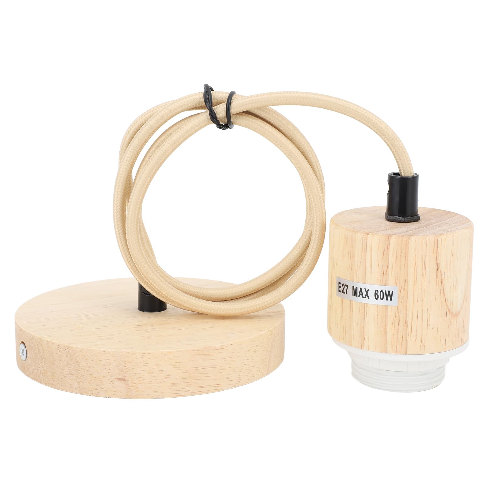 Gernie Wooden Pendant Light Kit - Vintage Industrial Hanging Lamp Holder, E27 Socket, Wooden Ceiling Base