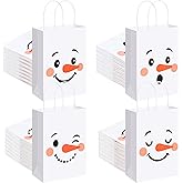 Kolldenn 48 Pcs Snowman Paper Gift Bags with Handles Winter Goodie Bags Bulk Cute Candy Treat Storage for Holiday Birthday Baby Shower Party Favor Supplies