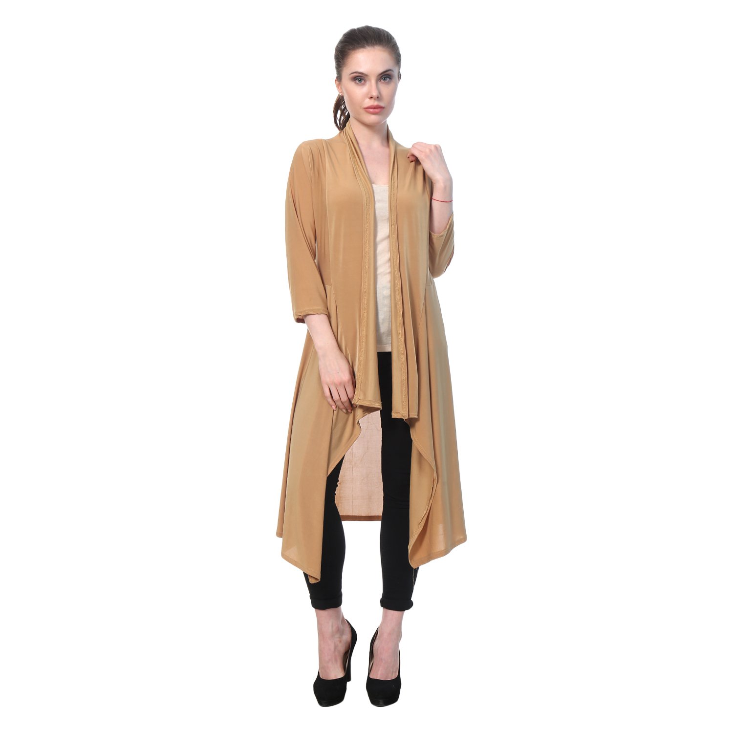 buynewtrend plain hosiery lycra long shrug for women