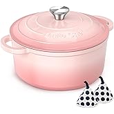Umite Chef 5QT Enameled Cast Iron Dutch Oven Pot with Lid, Heavy-Duty Cookware for Bread Baking, Braising, Stews, Roasting, Wedding Registry Ideas & Gifts (Pink)