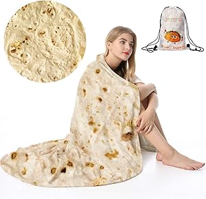 Admitrack Tortilla Wrap Blanket,Burritos Round Wrap Blanket,Tortilla Throw Blanket,Funny Realistic Food Round Blanket,Novelty Burritos Throw Blanket for Adults&Kids