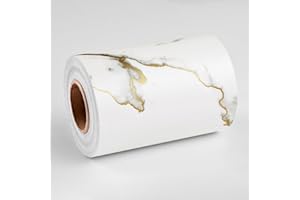 Wallercity White/Gold Marble Border Contact Paper for Glass Window Door Wall Decor Peel and Stick Wallpaper Borders for Kitchen Bathroom Mirror Frame Trim 3.94''x197'' Vinyl Marble Border Stickers