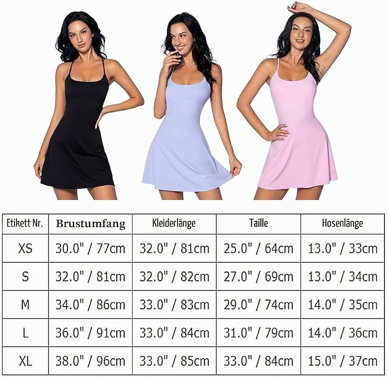 Tenniskleid für Damen mit integriertem BH und Shorts mit Taschen Sexy Schnürung Rückenfreies Golf Athletic Sportkleider weiß S