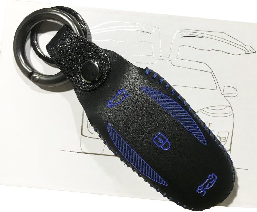 For Tesla Model X Remote Key Fob Flip Key Protection Case Cover Key Remote Control Smart Leather Key Fob Holder Blue