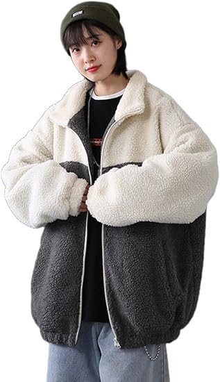 Amazon ボア ブルゾン コート もこもこ アウター フリース ジャケット レディース ジップアップ 折り襟 冬 厚手 防寒着 おしゃれ カジュアル コート ジャケット 通販