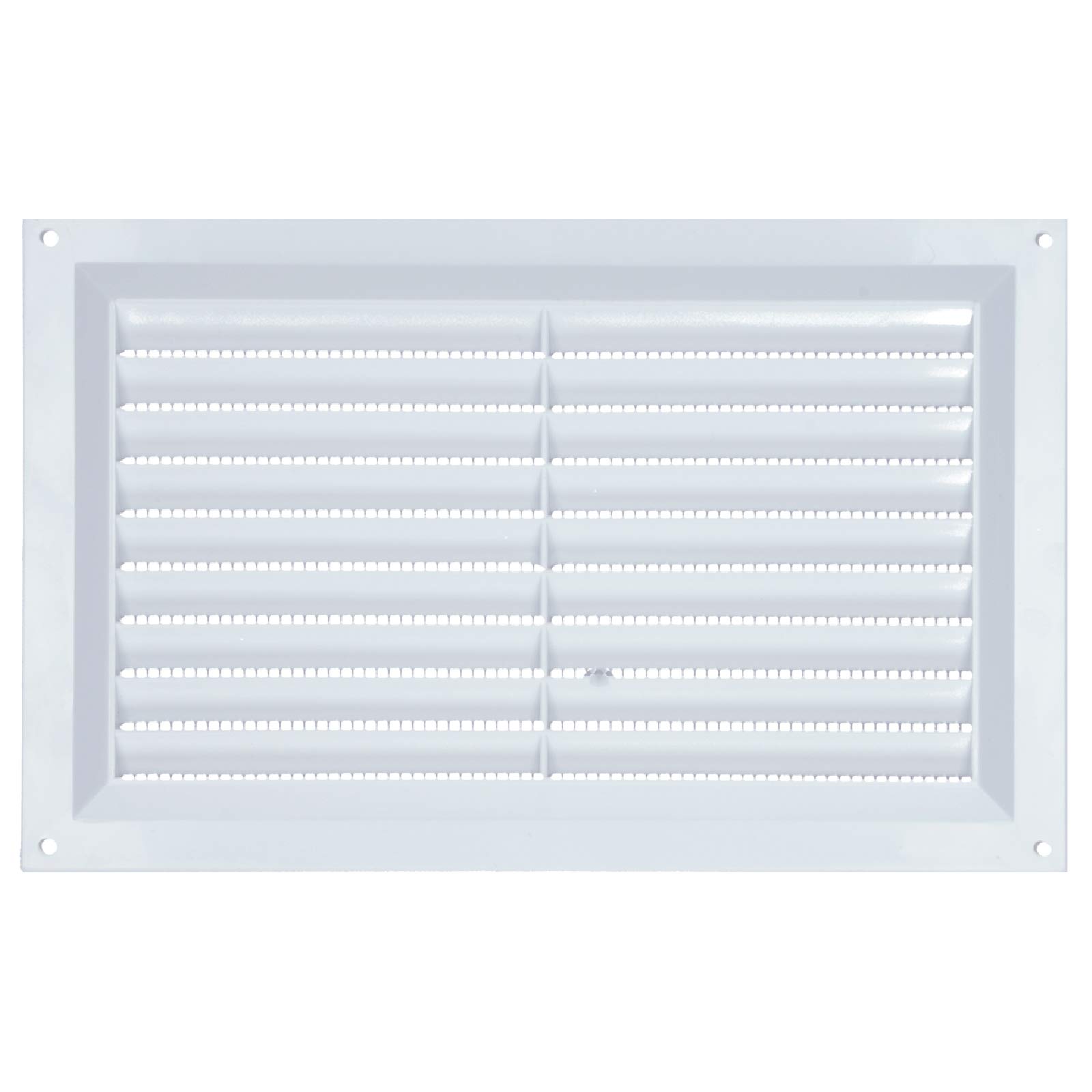 Louvre Vent PVC White 9x6 (225mm x 150mm) Fixed Plastic Grille with Fly Screen and Air Flow Cover Used to Cover Brick, Wall, Door Suitable for Interior & Exterior Use