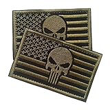 American Flag Punisher Morale Tactical Patch with Velcro 2-Pack Bundle (AP Olive Drab Green, 2-Pack, 2