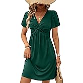 Acelitt Womens Casual Summer Twist Front V Neck Short Sleeve Mini Dress, S-XXL