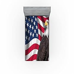 Ambesonne Eagle Fitted Sheet, American Flag a Avian