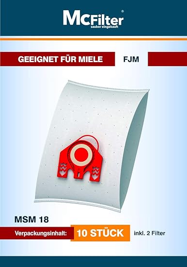 10 Staubsaugerbeutel geeignet für Miele Compact C2 Staubsauger, Beutel mit automatischem Staubverschluss, Typ MSM 18 inkl. Fi