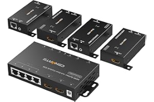 Cenmate HDMI Extender & Splitter, 4K@60Hz, Up to 165FT via CAT5e/6/7, 4 Channels, HDMI Loop Out, IR Control, 3D, HDCP, EDID, POC