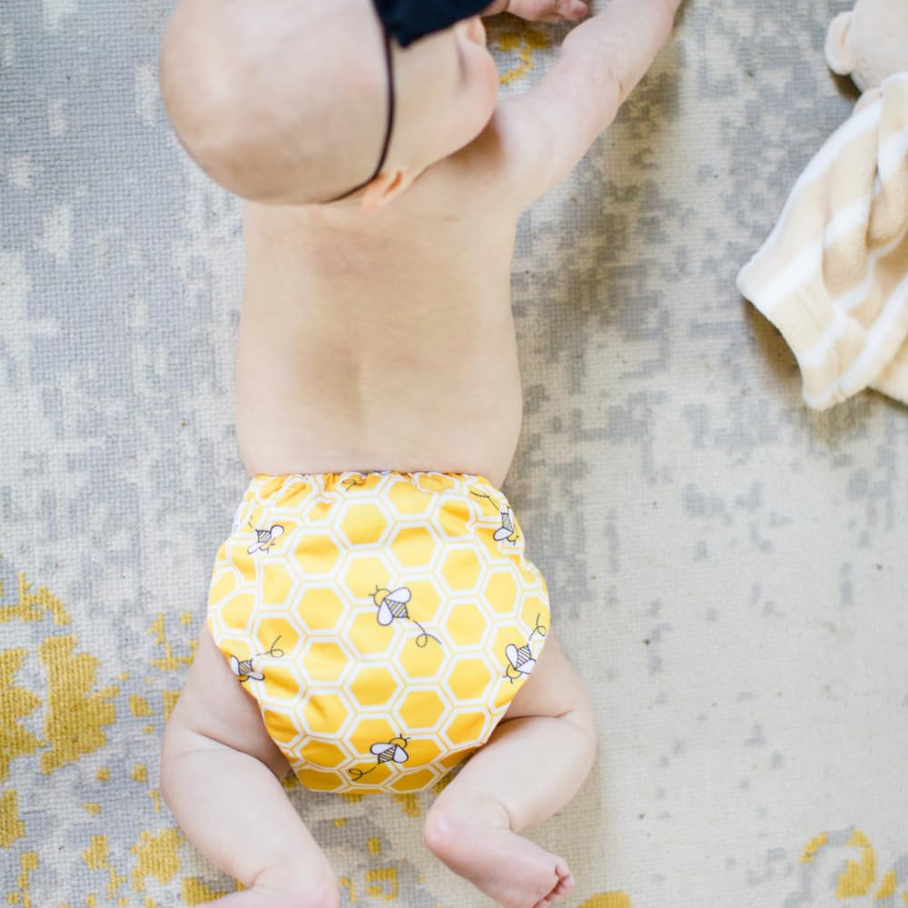 Nora's Nursery Cloth Pocket Diapers 4 Pack with 4 Inserts - Waterproof Cover, Washable, Reusable & One Size Adjustable Pocket Diapers for Newborns and Toddlers - The Bee's Knees