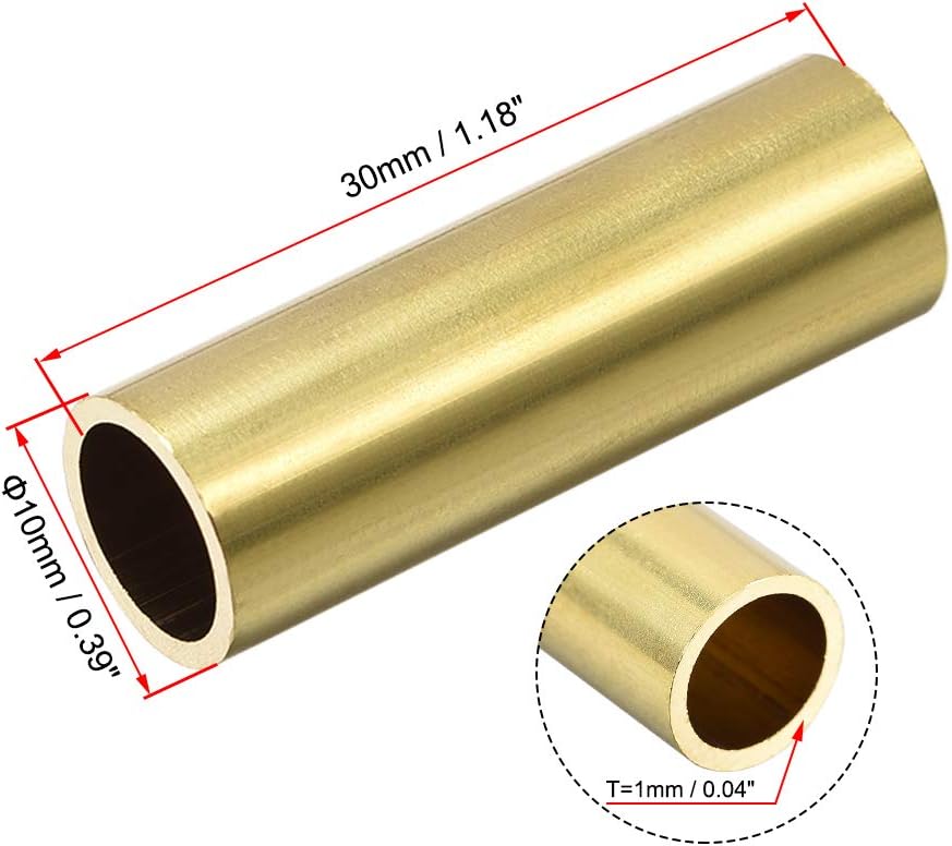 sourcing map Brass Round Tube, 10mm OD 1mm Wall Thickness 30mm Length Seamless Pipe Tubing for DIY Crafts 30 Pcs - Image 4