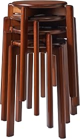 YMYNY 4pcs Solid Stackable Wood Round Stool, 27x27x45CM Brown