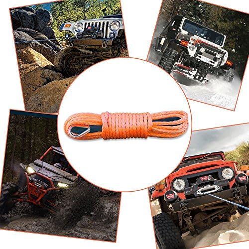 IdentikitGift Synthetic Winch Rope - 49'x1/4" 7000+LBs Winch Rope Line Cable with Sheath Winches for Winches SUV ATV UTV KFI Vehicle Boat Ramsey Car,Orange.