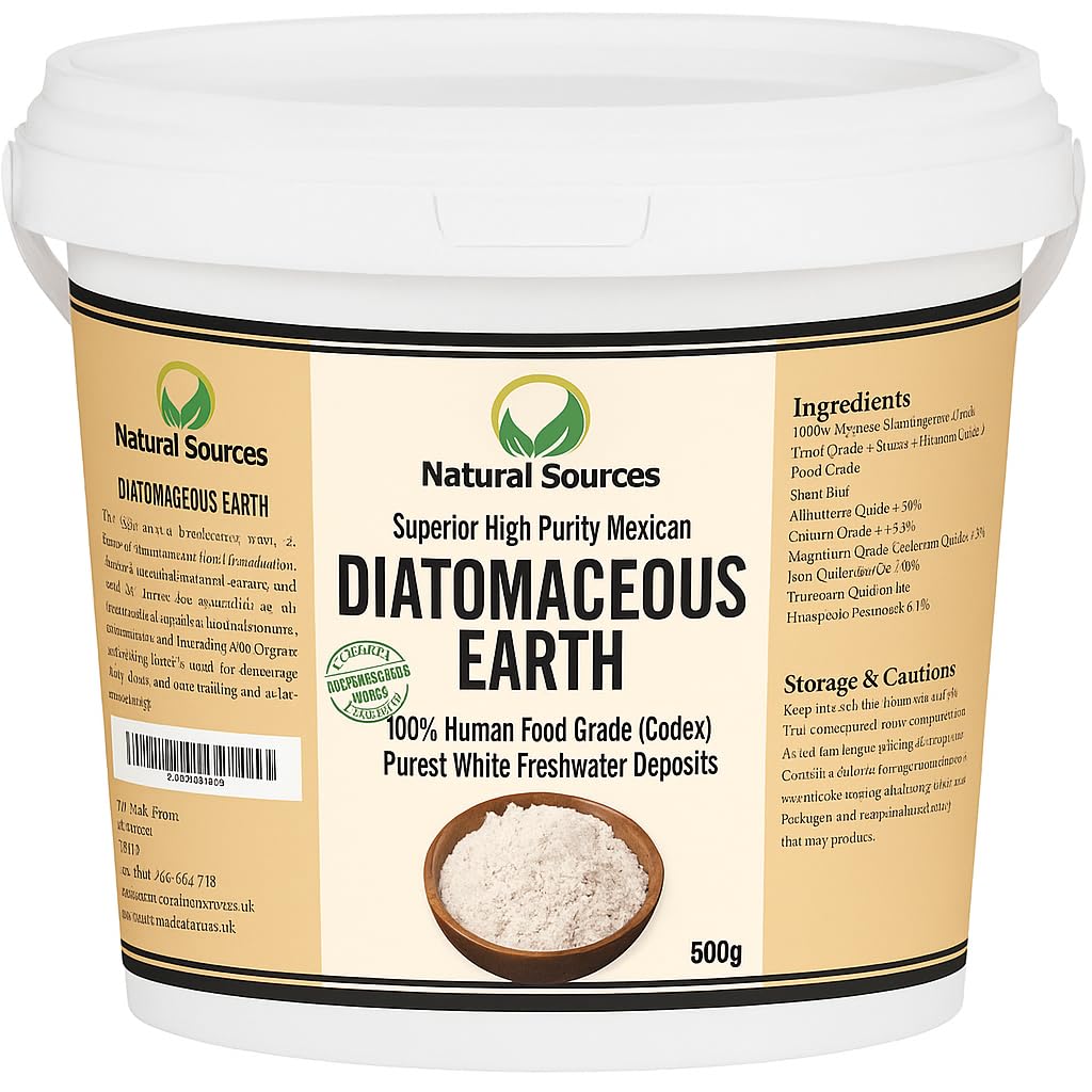 Superior Diatomaceous Earth Food Grade 500g - Diatomaceous-Earth Superior Food Grade UK by Natural Sources™ Full Ebook! Premium Fresh Water Source! Use for Health, Pets, Pest Control, for Chickens…